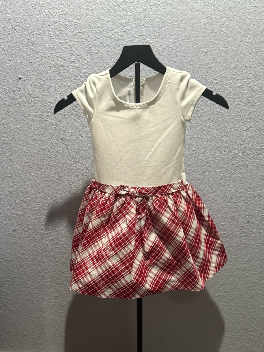 Bonnie Jean White Top Red Plaid Skirt Kids Dress